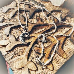 Moon & Star Rounded Box Chain Sterling Silver Necklace